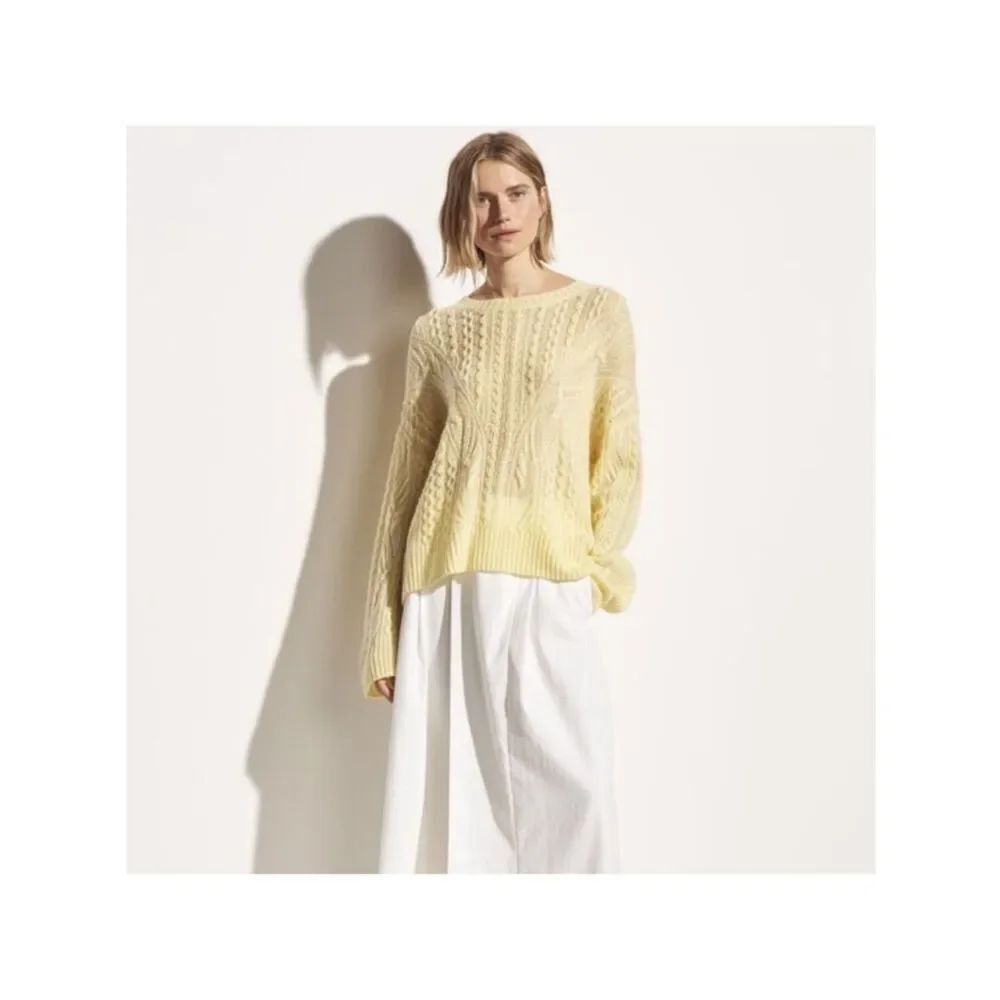 Vince Yellow Cable Knit Pullover Sweater Preppy Academia Work Office Cottagecore